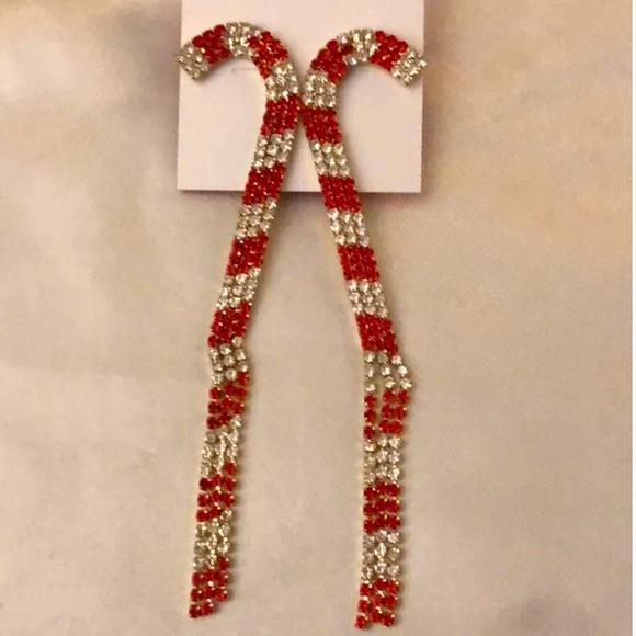 New Betsey Johnson BETSEYS HOLIDAY CANDY CANE LINEAR EARRINGS RED - Picture 7 of 11